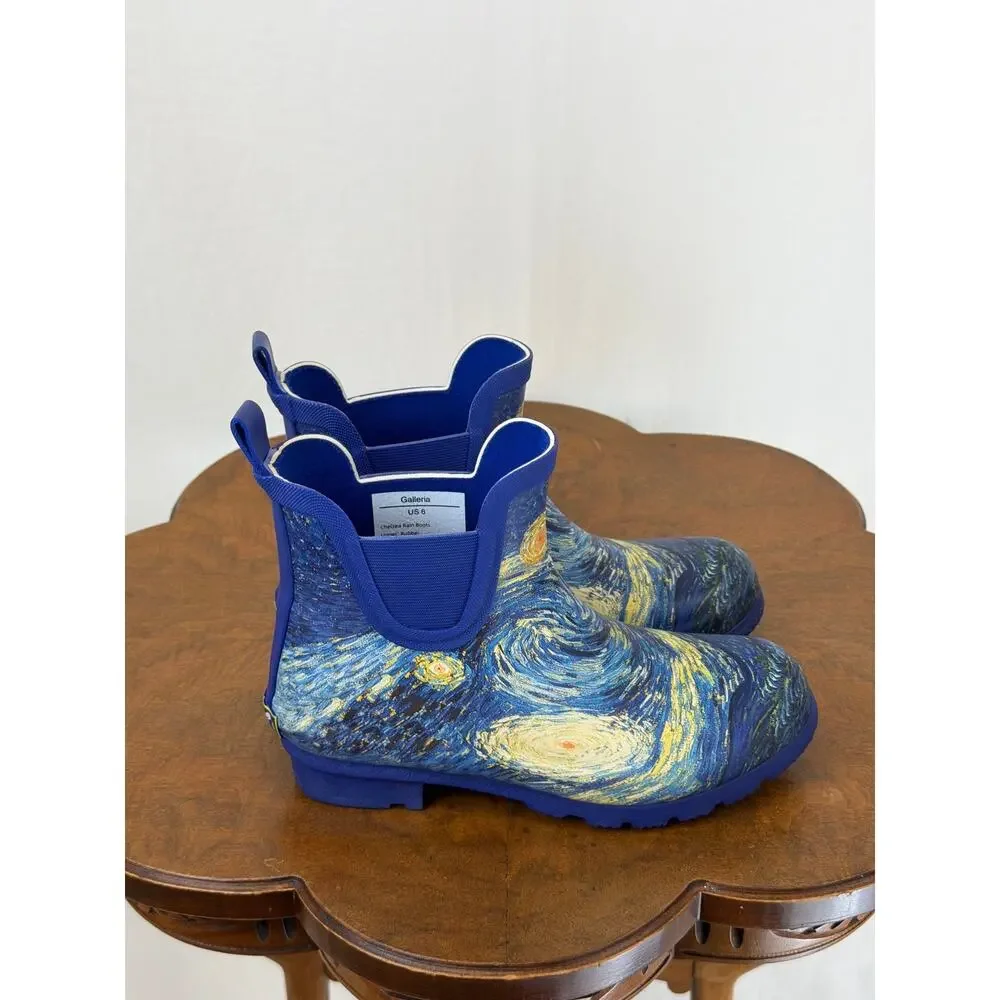 NIB Galleria Rain Boot Van Gogh Starry Night Chelsea Rainboot #0598 SZ 8 - Picture 6 of 8